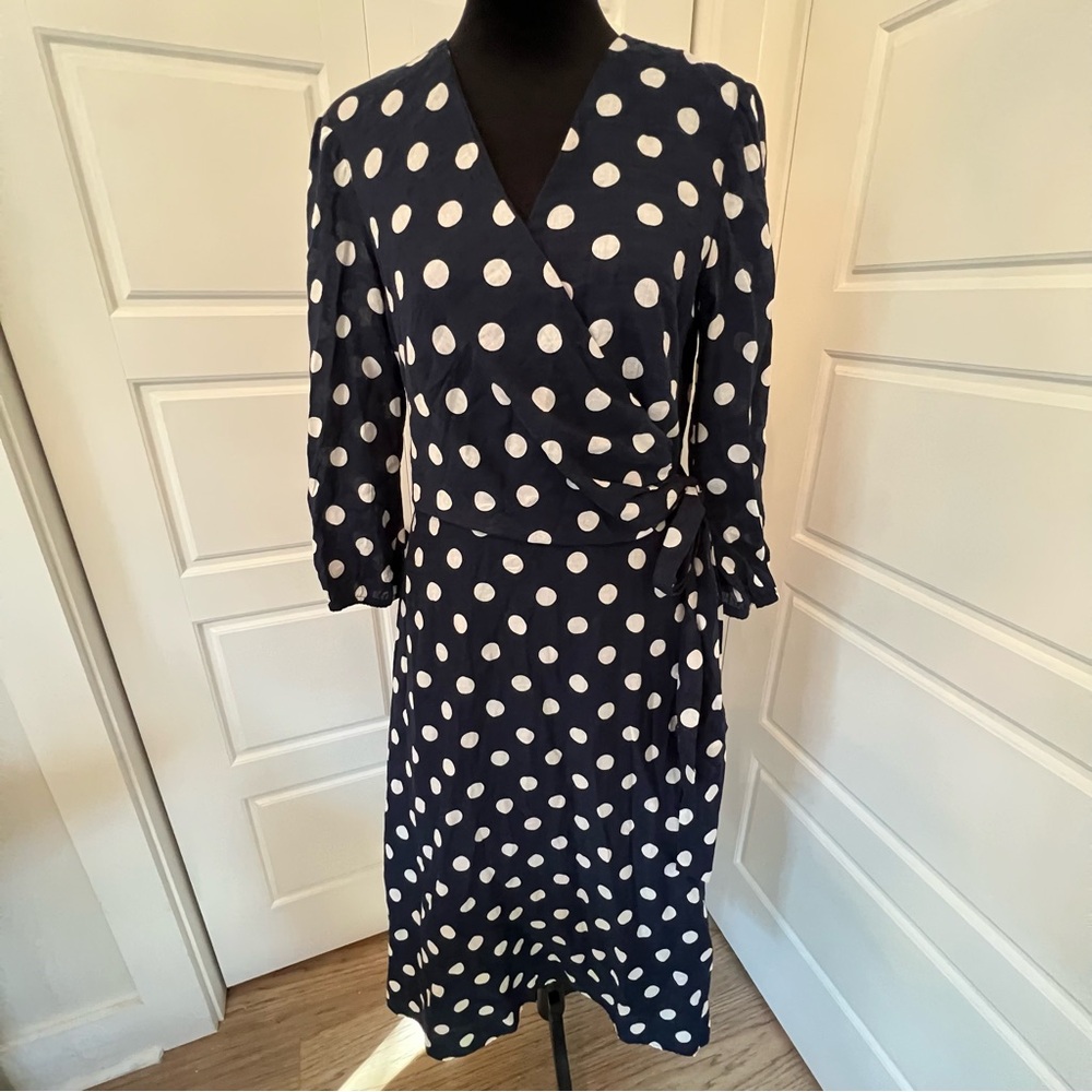 Taylor Navy Blue Midi Dress with White Dots